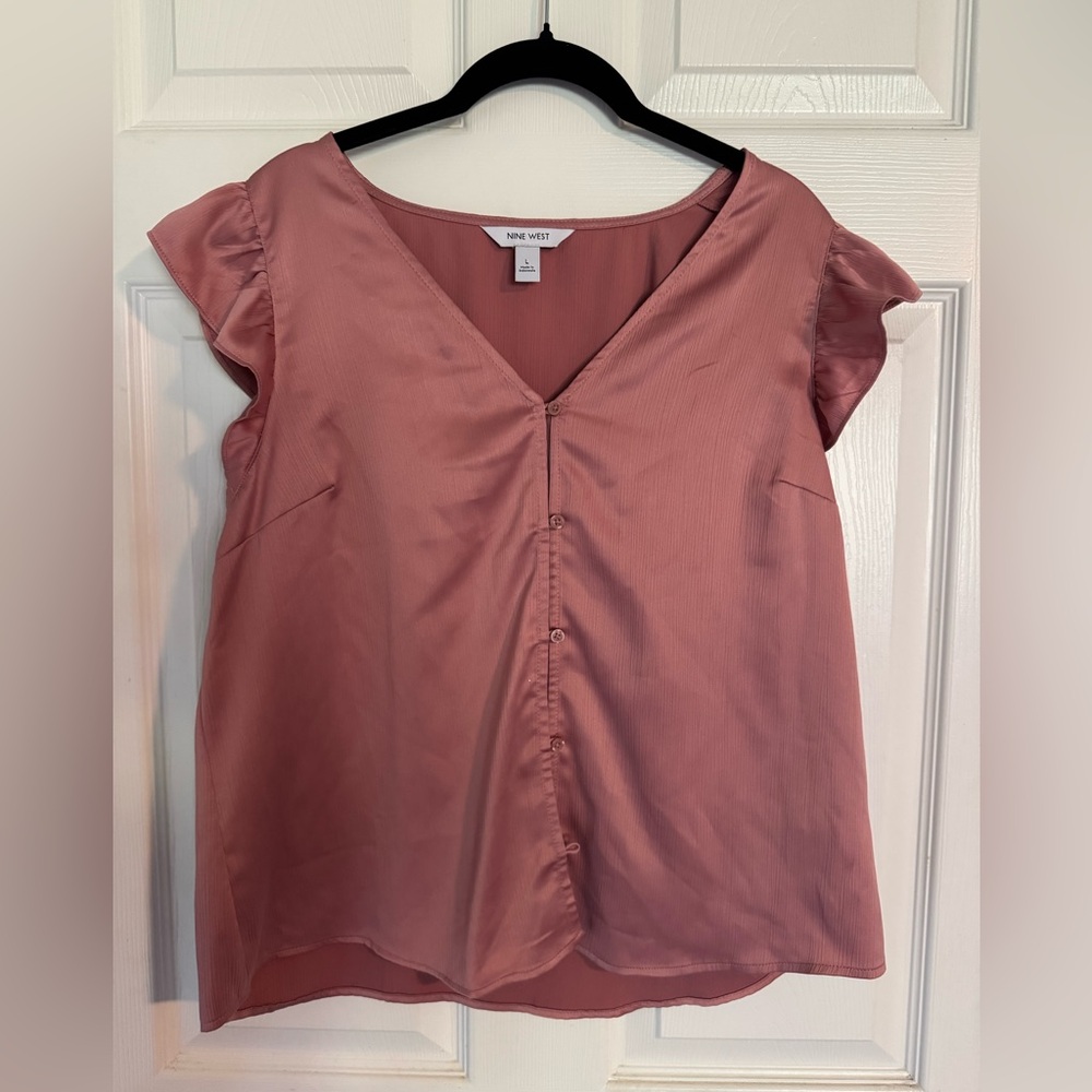 Nine West Women's Pink Ruffle Sleeve Top